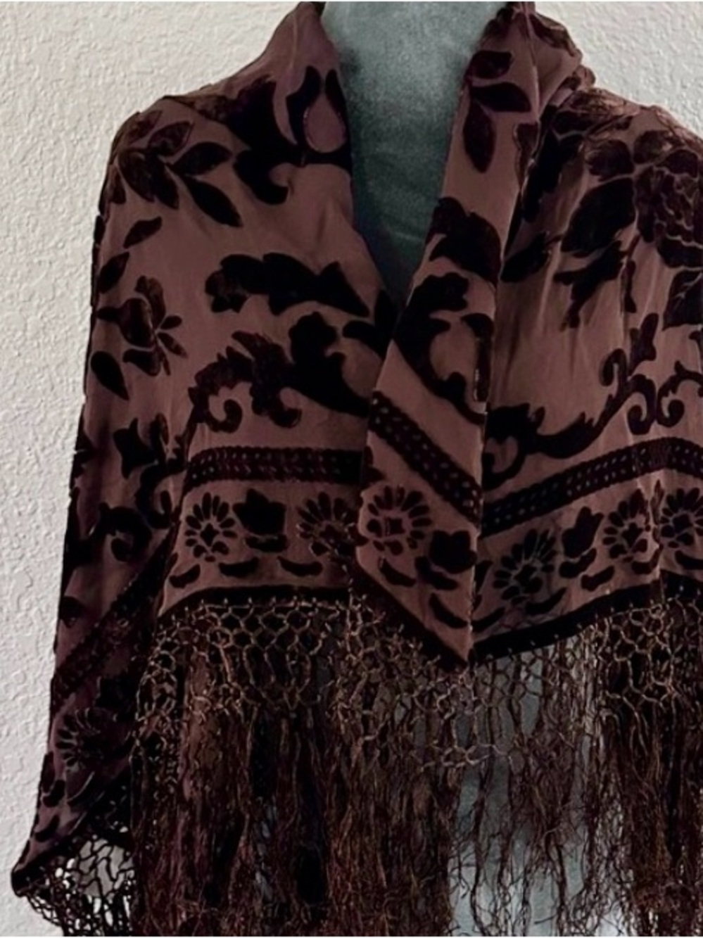 Mary Green | Burnout Velvet Sheer Scarf / Shawl / Wrap in Chocolate Brown ♥ NWT